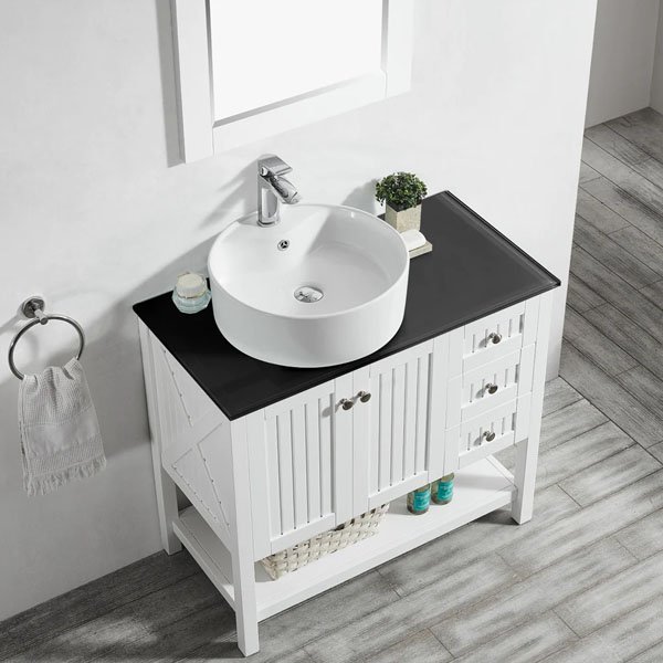 Glass Countertop and White Vessel Sink - 36" without mirror white